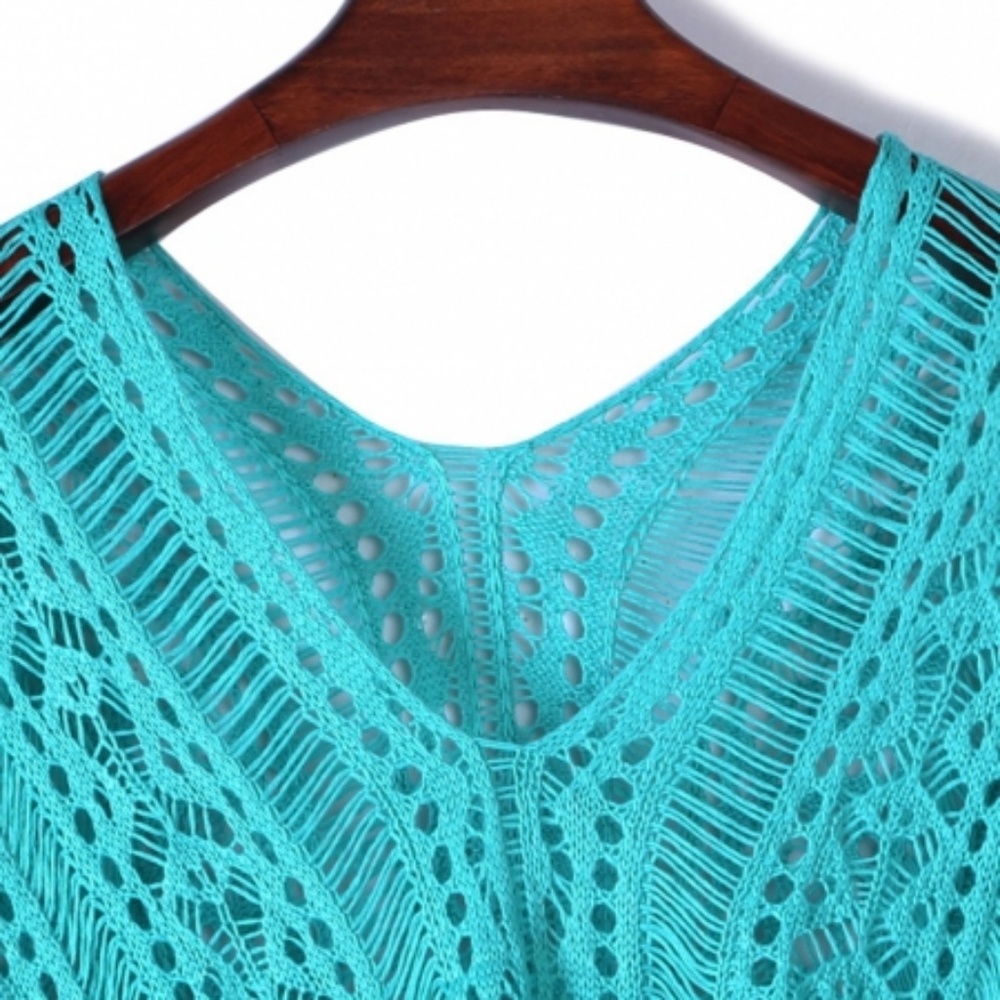 Mint Crochet Knitted Tassel Tie Kimono Beachwear - Picture 4 of 7